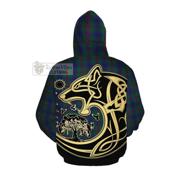Laurie Tartan Cotton Hoodie with Family Crest Celtic Wolf Style Pullover Hoodie - Tartan Vibes Clothing