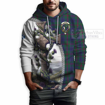 Laurie Tartan Hoodie with Family Crest and St. Andrew's Cross Accented by Thistle Vines - Tartan Vibes Clothing