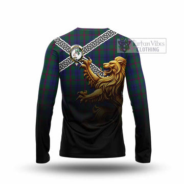 Laurie Crest Tartan Long Sleeve T-Shirt with Golden Lion Emblem Celtic Style - Tartan Vibes Clothing