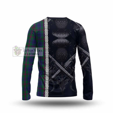 Laurie Tartan Long Sleeve T-Shirt with Family Crest Cross Sword Thistle Celtic Vibes - Tartan Vibes Clothing