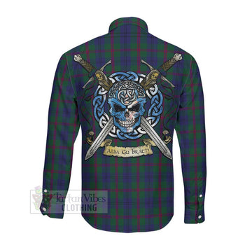 Laurie Tartan Long Sleeve Button Shirt with Family Crest Celtic Skull Style Men's Shirt - Tartan Vibes Clothing