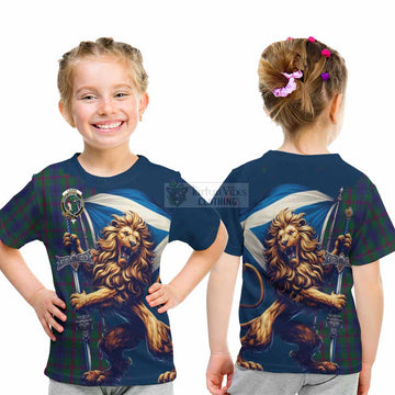 Laurie Tartan Family Crest Kid T-Shirt with Scottish Majestic Lion - Tartan Vibes Clothing