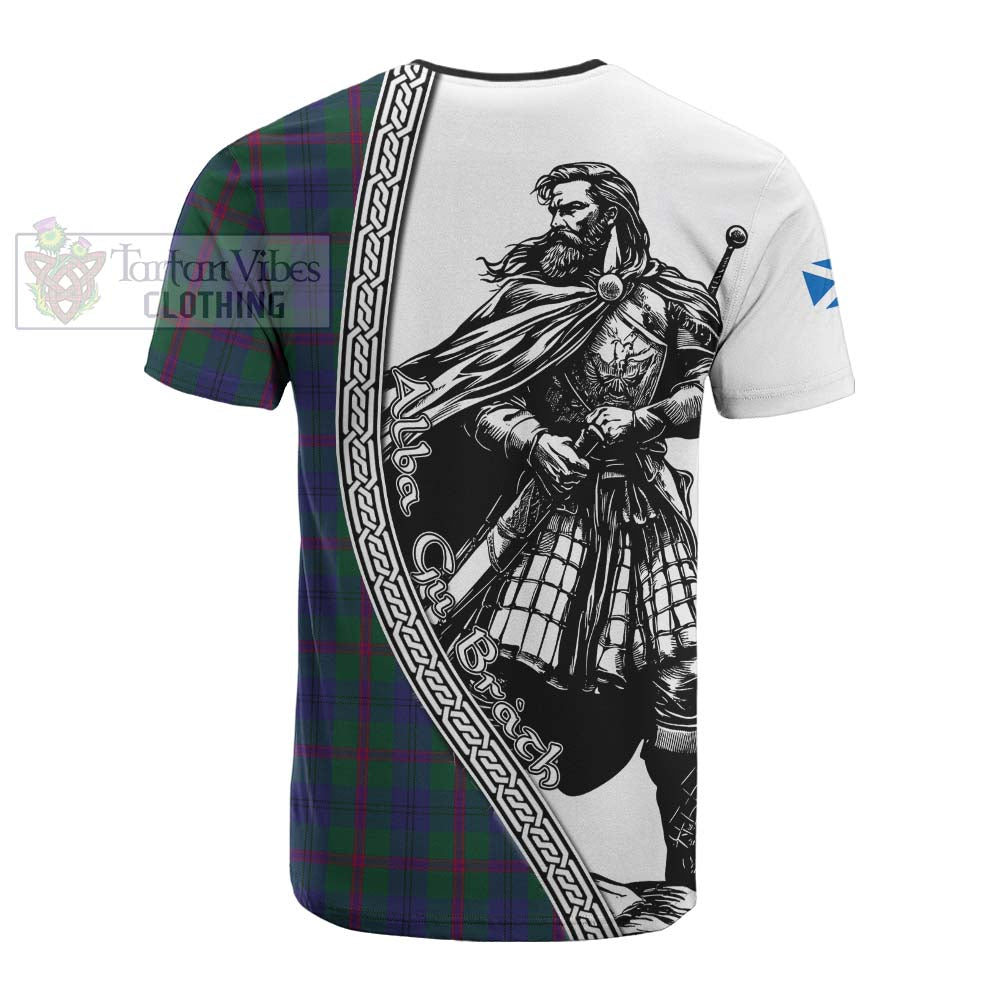 Laurie Tartan Clan Crest Cotton T-shirt with Highlander Warrior Celtic Style - Tartan Vibes Clothing