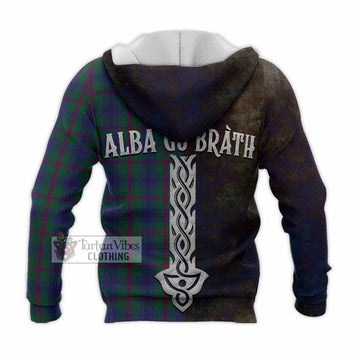 Tartan Vibes Clothing Laurie Tartan Family Crest Knitted Hoodie Alba Gu Brath Be Brave Lion Ancient Style