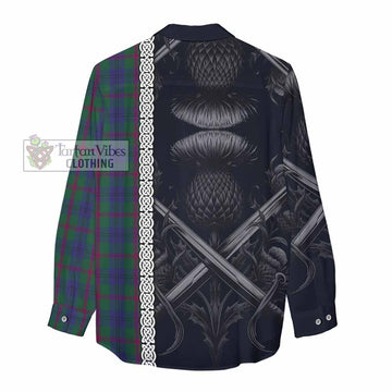 Laurie Tartan Women's Casual Shirt with Family Crest Cross Sword Thistle Celtic Vibes - Tartan Vibes Clothing