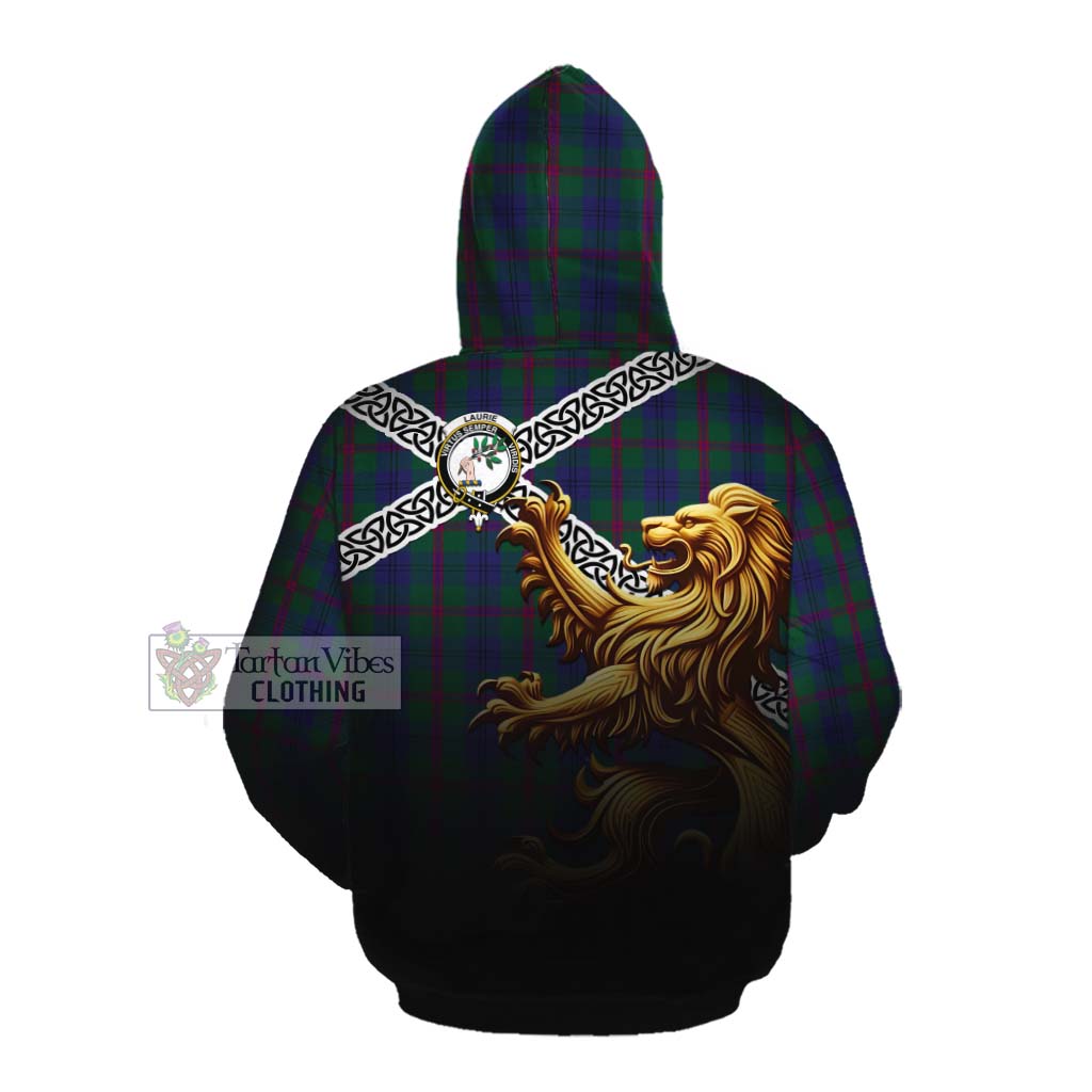 Laurie Crest Tartan Cotton Hoodie with Golden Lion Emblem Celtic Style Pullover Hoodie - Tartan Vibes Clothing