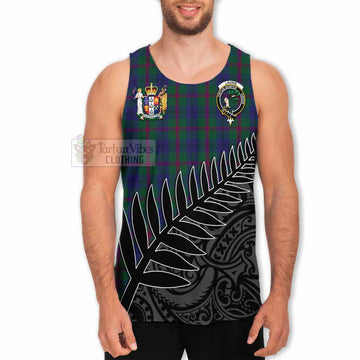 Laurie Crest Tartan Men's Tank Top with New Zealand Silver Fern Half Style - Tartan Vibes Clothing