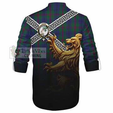 Laurie Crest Tartan Ghillie Kilt Shirt with Golden Lion Emblem Celtic Style - Tartan Vibes Clothing