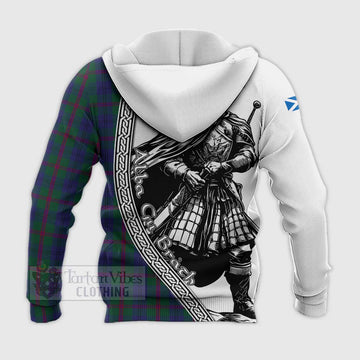 Laurie Tartan Clan Crest Knitted Hoodie with Highlander Warrior Celtic Style - Tartan Vibes Clothing