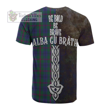 Tartan Vibes Clothing Laurie Tartan Family Crest Cotton T-shirt Alba Gu Brath Be Brave Lion Ancient Style