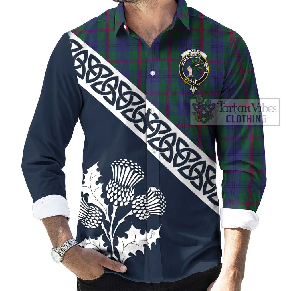Laurie Tartan Long Sleeve Button Shirt Featuring Thistle and Scotland Map Men's Shirt - Tartan Vibes Clothing