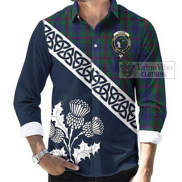 Laurie Tartan Long Sleeve Button Shirt Featuring Thistle and Scotland Map Men's Shirt - Tartan Vibes Clothing