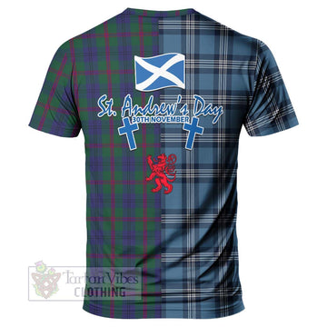 Laurie Tartan T-Shirt Happy St. Andrew's Day Half Tartan Style - Tartan Vibes Clothing