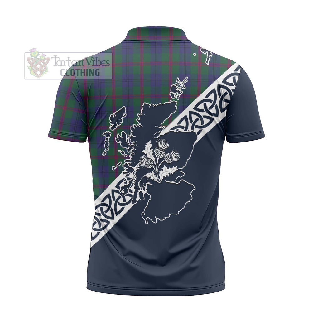Laurie Tartan Zipper Polo Shirt Featuring Thistle and Scotland Map - Tartanvibesclothing Store