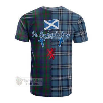 Laurie Tartan Cotton T-shirt Happy St. Andrew's Day Half Tartan Style - Tartan Vibes Clothing