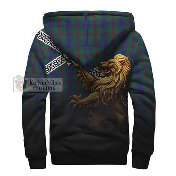 Tartan Vibes Clothing Laurie Crest Tartan Sherpa Hoodie with Golden Lion Emblem Celtic Style