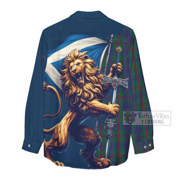 Laurie Tartan Family Crest Women's Casual Shirt with Scottish Majestic Lion - Tartan Vibes Clothing