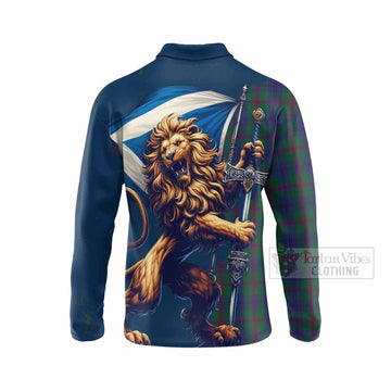 Laurie Tartan Family Crest Long Sleeve Polo Shirt with Scottish Majestic Lion - Tartan Vibes Clothing