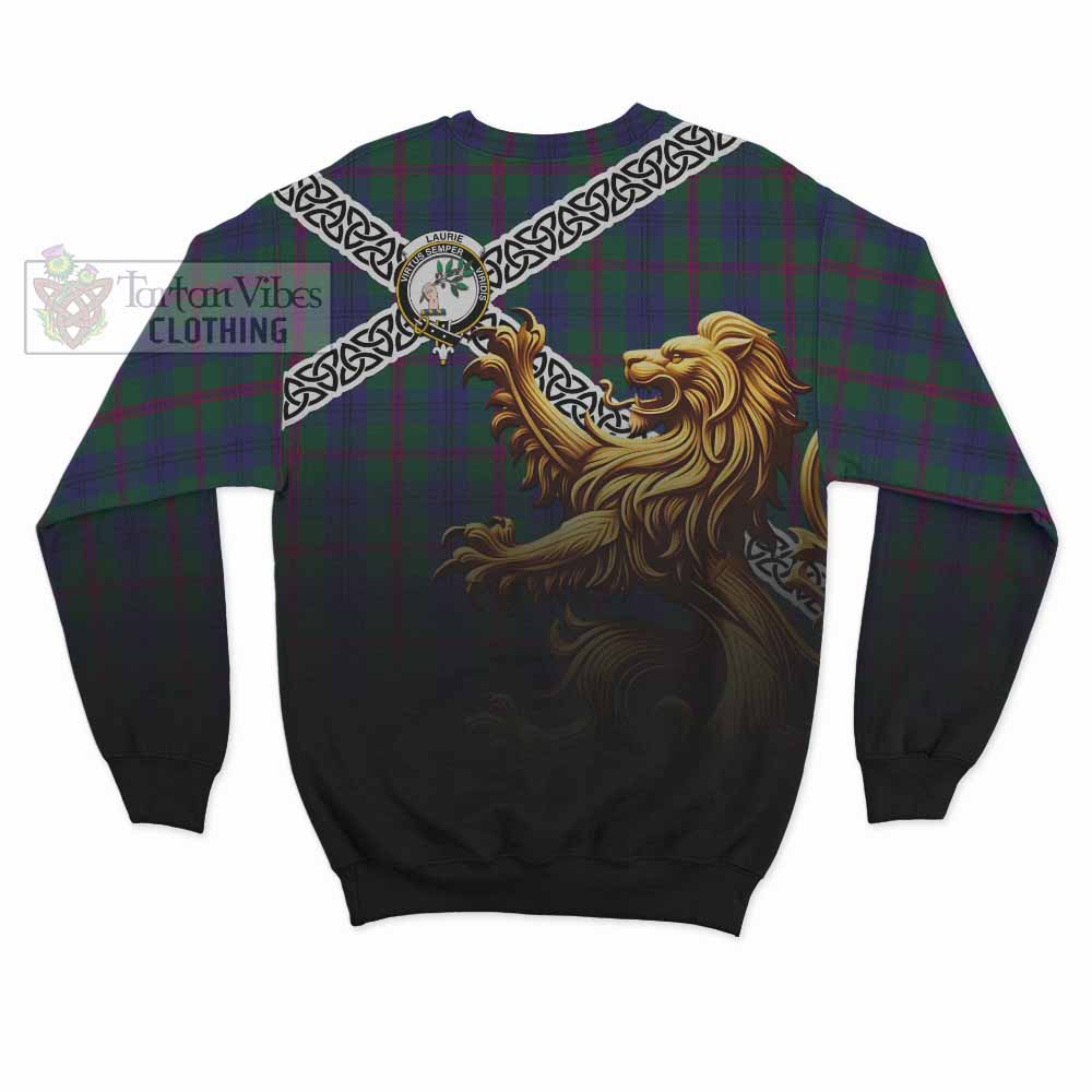 Laurie Crest Tartan Sweatshirt with Golden Lion Emblem Celtic Style - Tartan Vibes Clothing