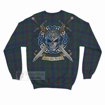 Laurie Tartan Sweatshirt with Family Crest Celtic Skull Style - Tartan Vibes Clothing