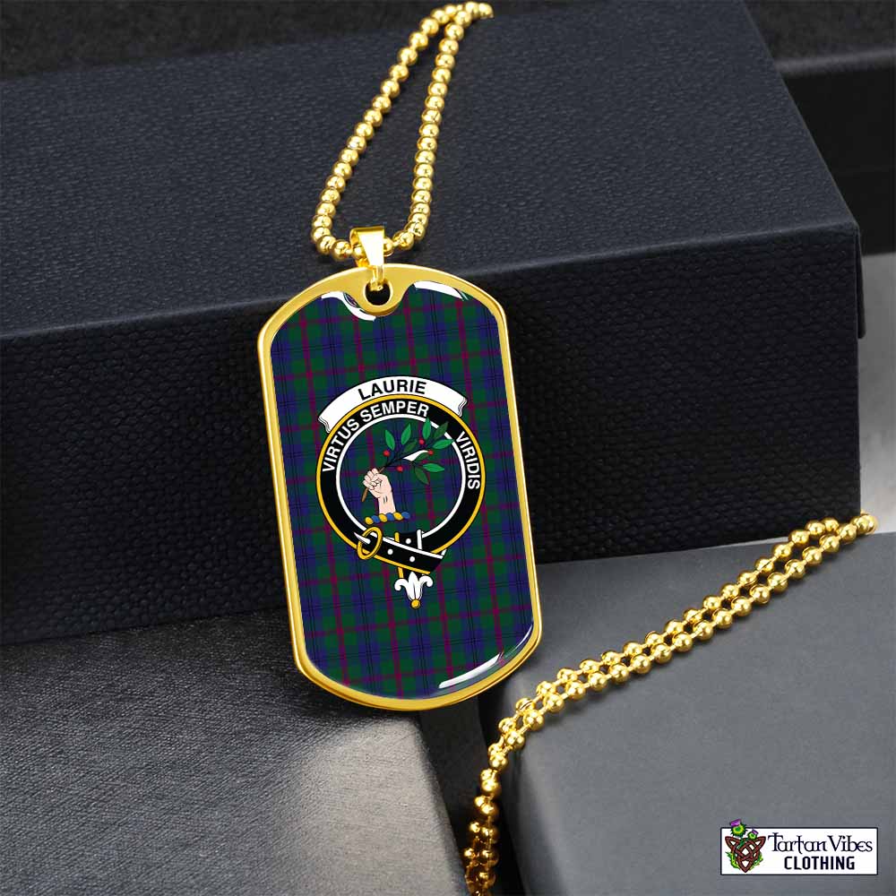 Laurie Tartan Dog Tag Necklace with Family Crest Gold No - Tartan Vibes Clothing