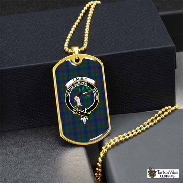 Laurie Tartan Dog Tag Necklace with Family Crest Gold No - Tartan Vibes Clothing