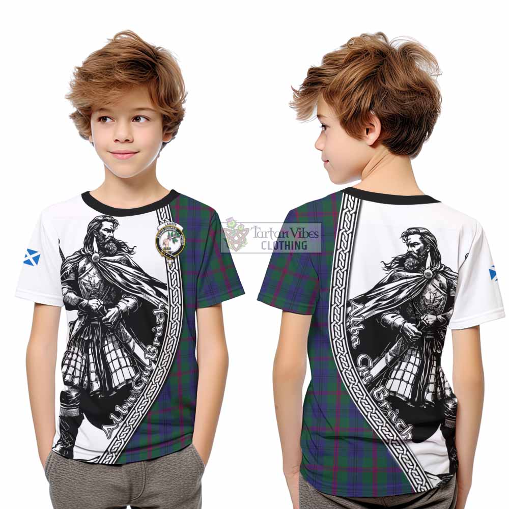 Laurie Tartan Clan Crest Kid T-Shirt with Highlander Warrior Celtic Style - Tartan Vibes Clothing