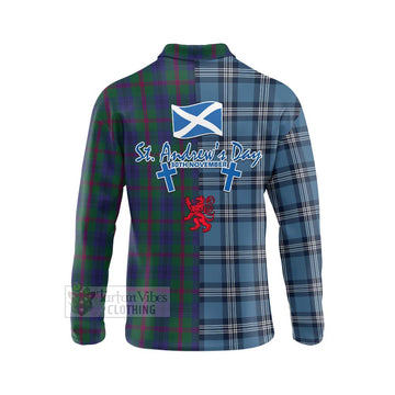 Laurie Tartan Long Sleeve Polo Shirt Happy St. Andrew's Day Half Tartan Style - Tartan Vibes Clothing