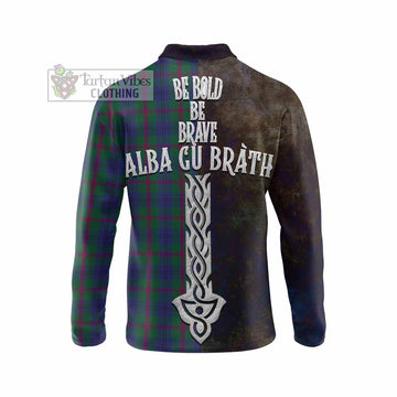 Tartan Vibes Clothing Laurie Tartan Family Crest Long Sleeve Polo Shirt Alba Gu Brath Be Brave Lion Ancient Style