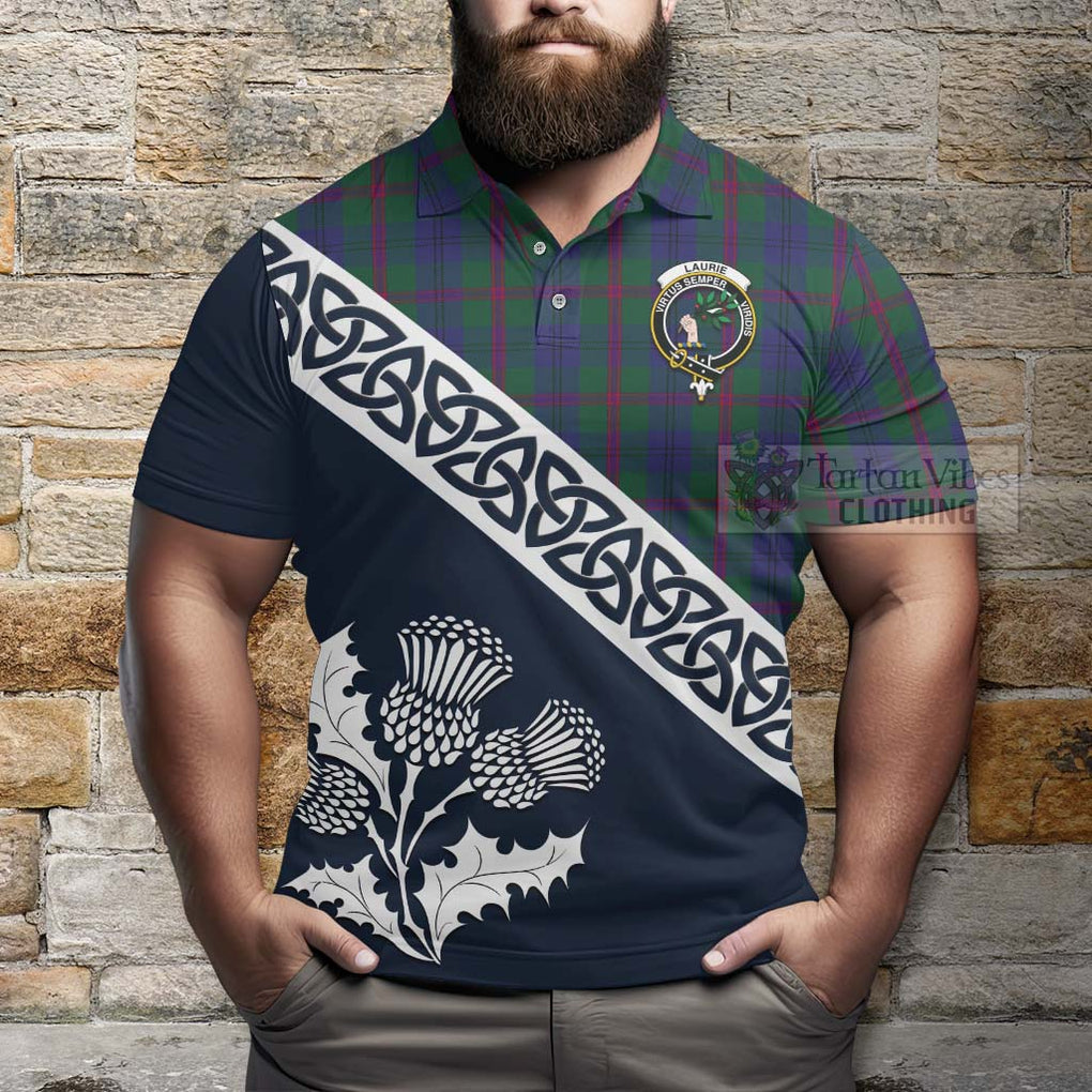 Laurie Tartan Polo Shirt Featuring Thistle and Scotland Map - Tartanvibesclothing Store