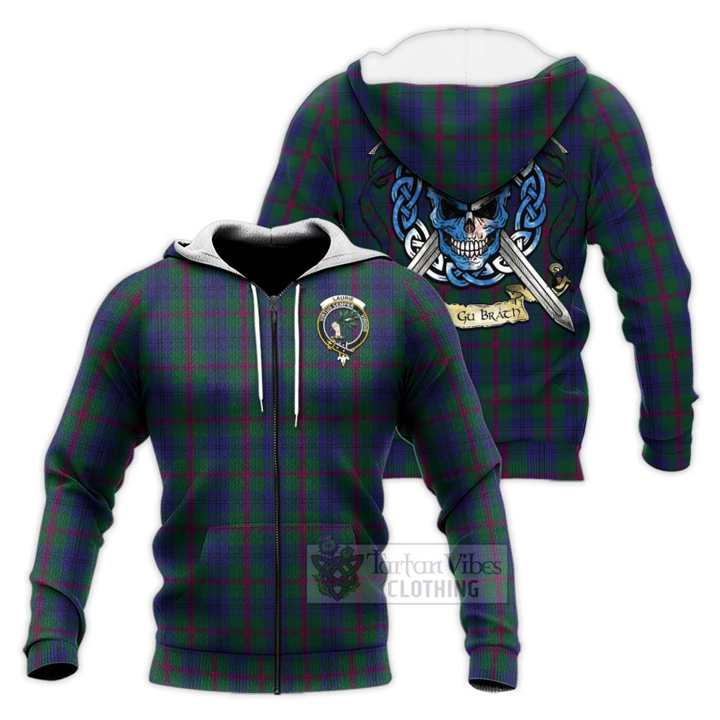 Laurie Tartan Knitted Hoodie with Family Crest Celtic Skull Style Unisex Knitted Zip Hoodie - Tartan Vibes Clothing