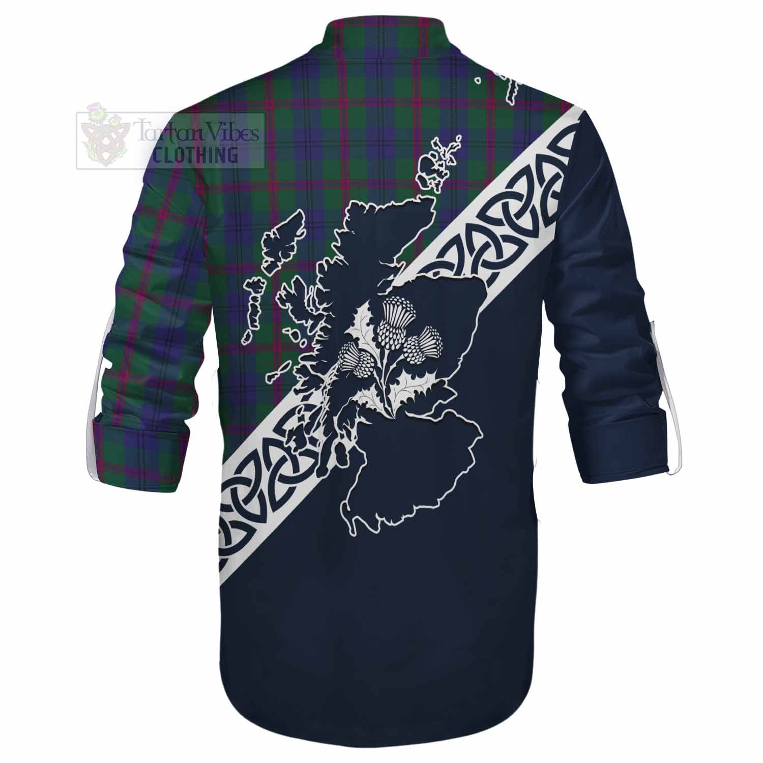 Laurie Tartan Ghillie Kilt Shirt Featuring Thistle and Scotland Map - Tartan Vibes Clothing