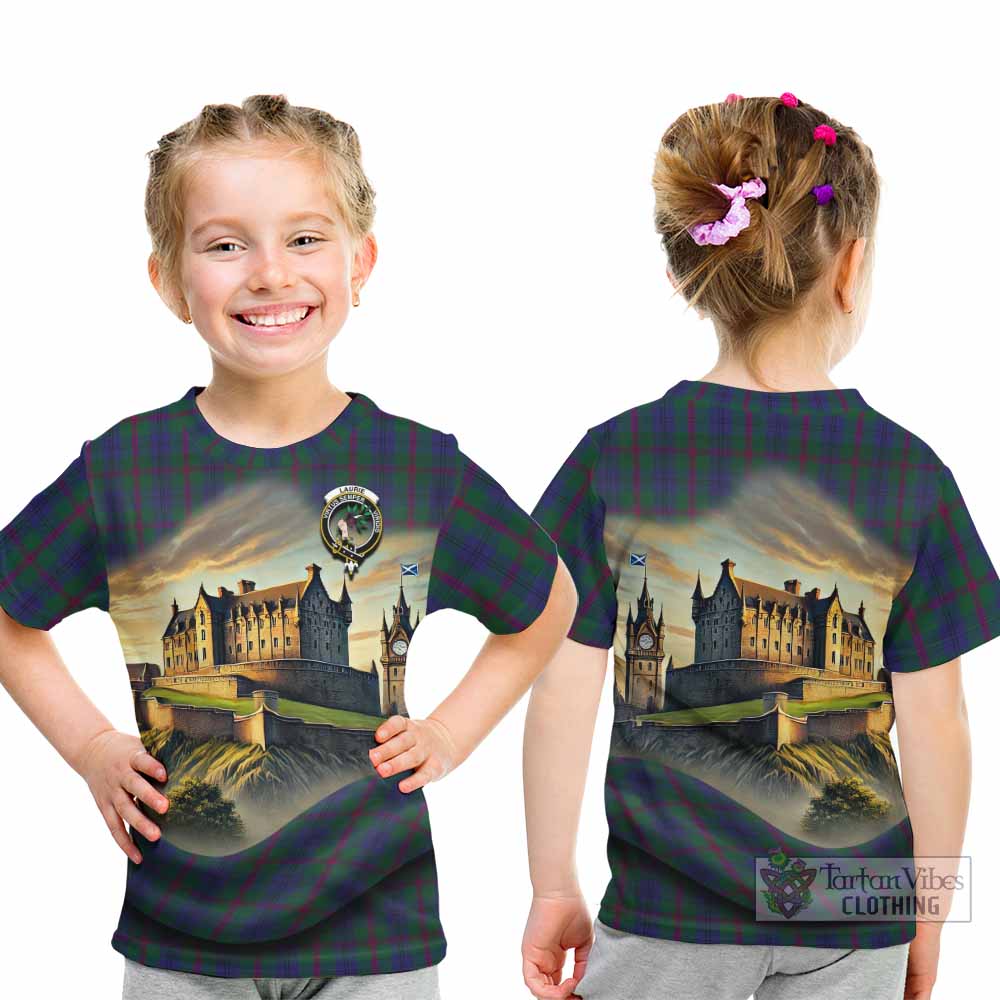 Laurie Tartan Family Crest Kid T-Shirt with Scottish Ancient Castle Style - Tartan Vibes Clothing
