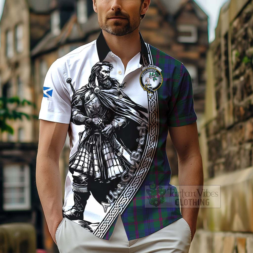 Laurie Tartan Clan Crest Hawaiian Shirt with Highlander Warrior Celtic Style - Tartan Vibes Clothing