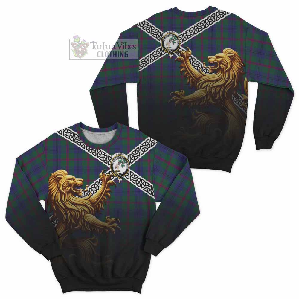 Laurie Crest Tartan Sweatshirt with Golden Lion Emblem Celtic Style - Tartan Vibes Clothing