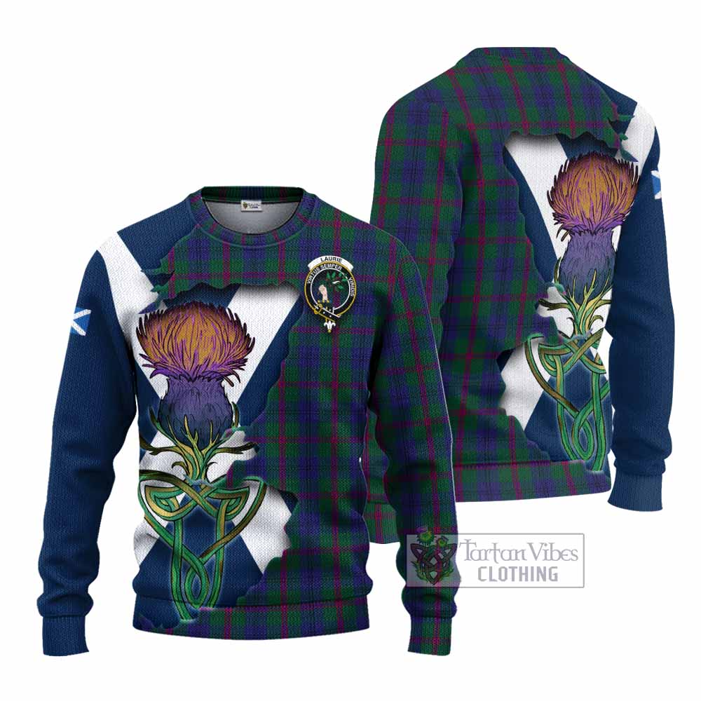 Laurie Tartan Family Crest Knitted Sweater Scottish Thistle Celtic Inspired - Tartan Vibes Clothing