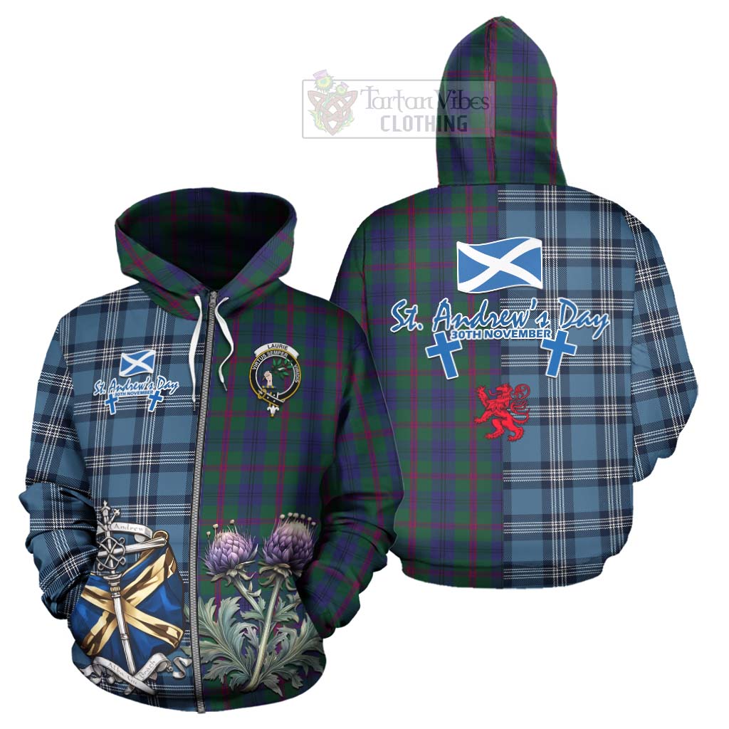Laurie Tartan Hoodie Happy St. Andrew's Day Half Tartan Style - Tartan Vibes Clothing