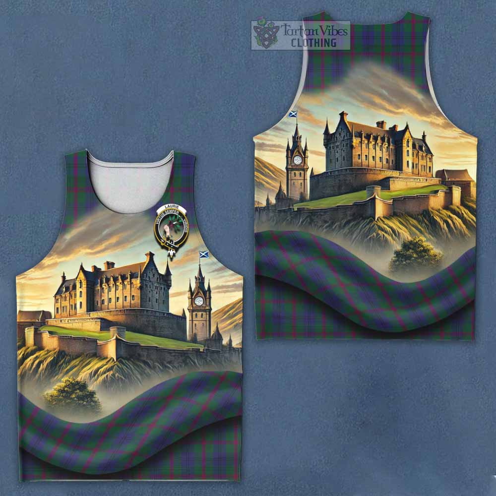 Laurie Tartan Family Crest Men's Tank Top with Scottish Ancient Castle Style - Tartan Vibes Clothing
