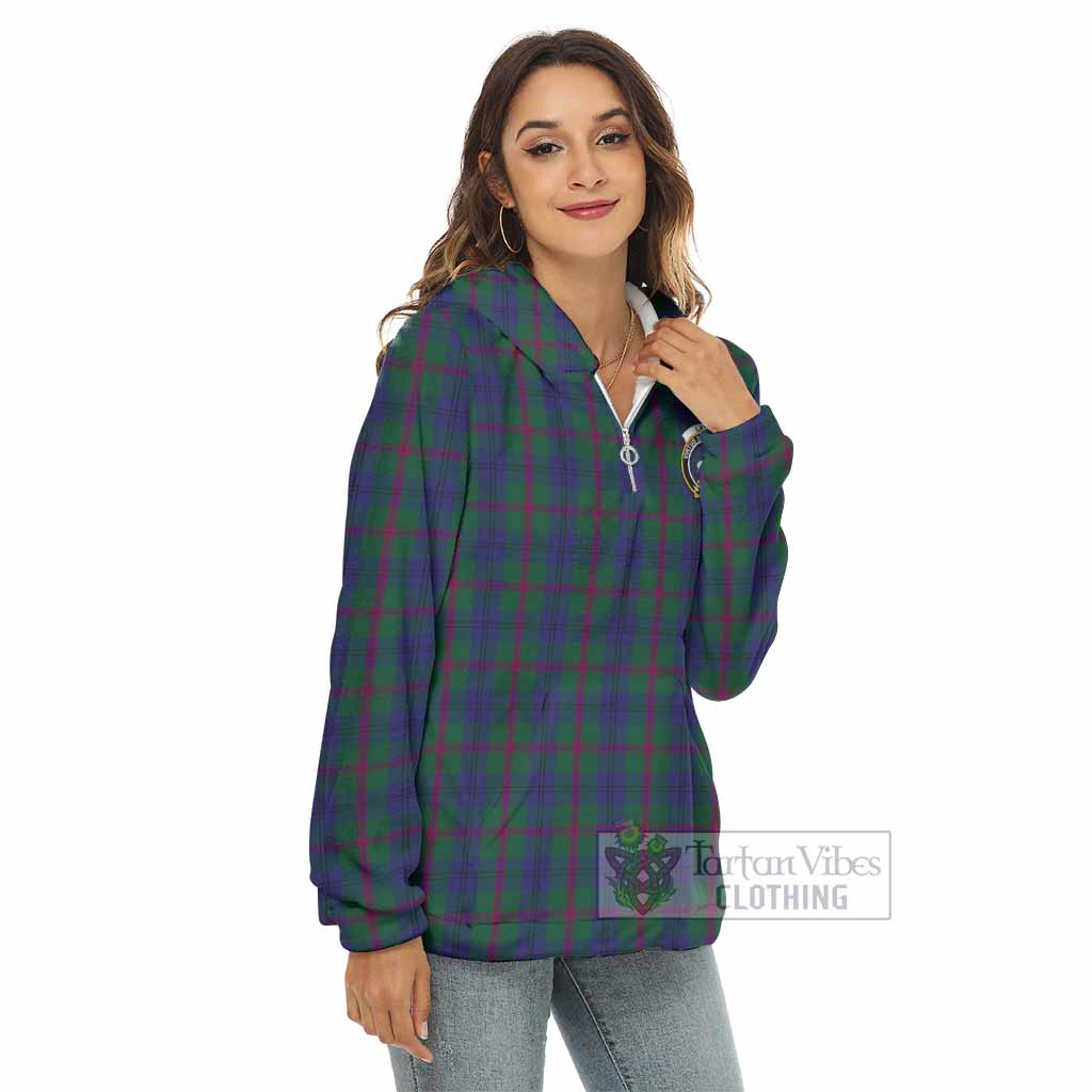 Laurie Tartan Women's Borg Fleece Hoodie with Half Zip with Family Crest - Tartan Vibes Clothing