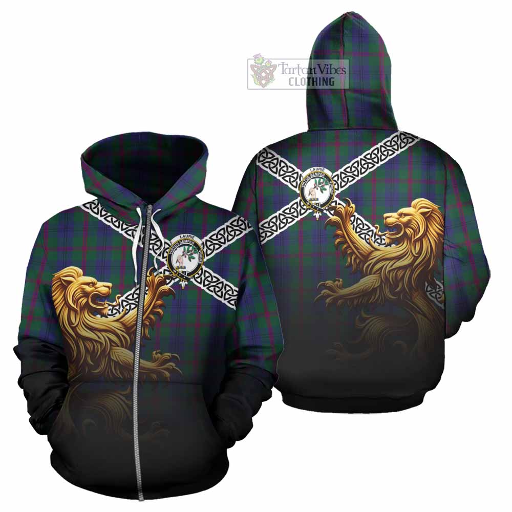 Laurie Crest Tartan Hoodie with Golden Lion Emblem Celtic Style Zip Hoodie - Tartan Vibes Clothing