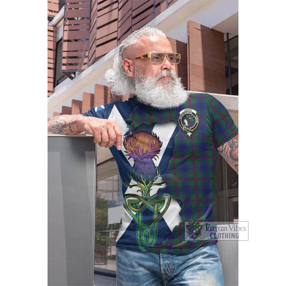 Laurie Tartan Family Crest Cotton T-shirt Scottish Thistle Celtic Inspired - Tartan Vibes Clothing