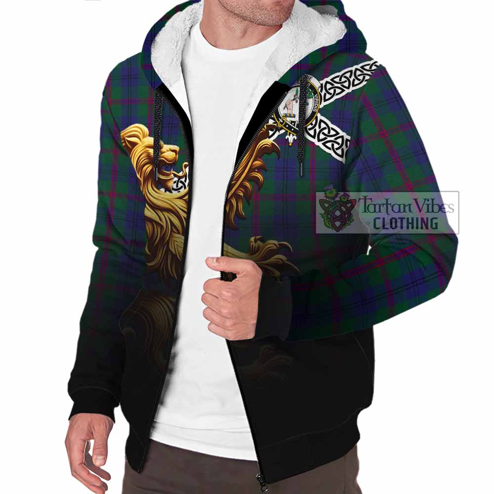 Laurie Crest Tartan Sherpa Hoodie with Golden Lion Emblem Celtic Style - Tartan Vibes Clothing