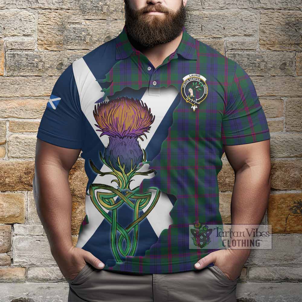 Tartan Vibes Clothing Laurie Tartan Family Crest Polo Shirt Scottish Thistle Celtic Inspired