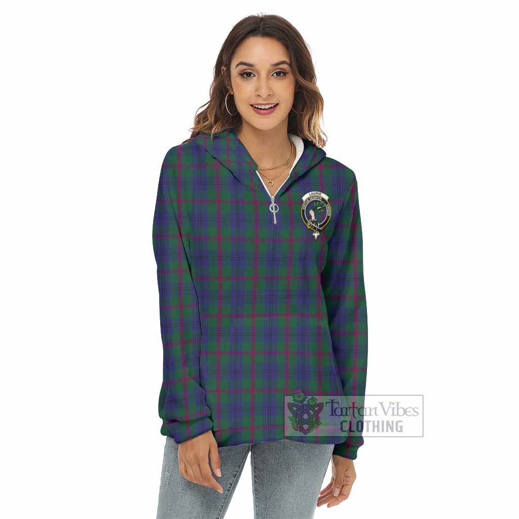 Laurie Tartan Women's Borg Fleece Hoodie with Half Zip with Family Crest - Tartan Vibes Clothing