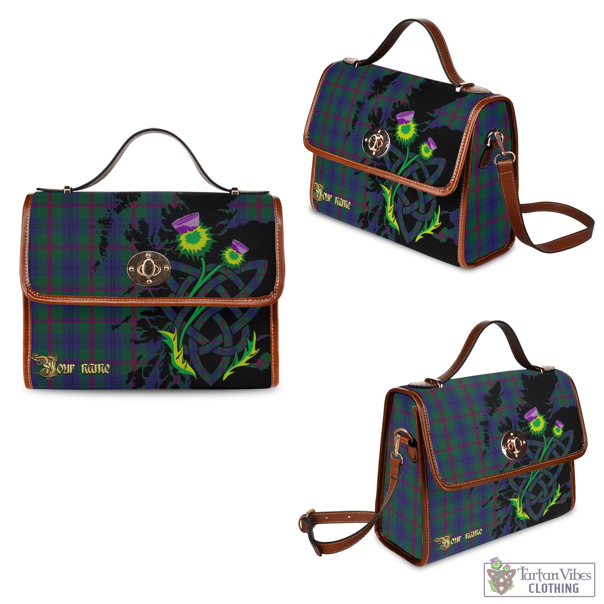 Tartan Vibes Clothing Laurie Tartan Waterproof Canvas Bag with Scotland Map and Thistle Celtic Accents