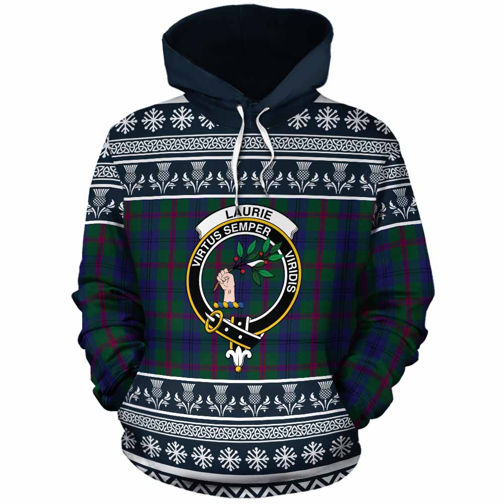 Laurie Clan Tartan Christmas Cotton Hoodie with Family Crest - Tartan Vibes Clothing