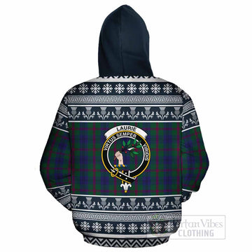 Laurie Clan Tartan Christmas Cotton Hoodie with Family Crest
