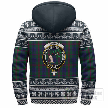 Laurie Clan Tartan Christmas Fleece Hoodie with Family Crest