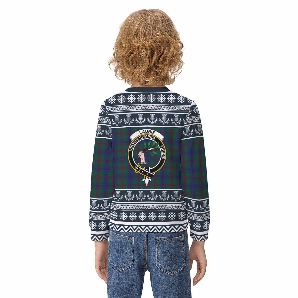 Laurie Clan Tartan Christmas Kid Ugly Sweatshirt with Family Crest - Tartan Vibes Clothing