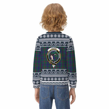 Laurie Clan Tartan Christmas Kid Ugly Sweatshirt with Family Crest